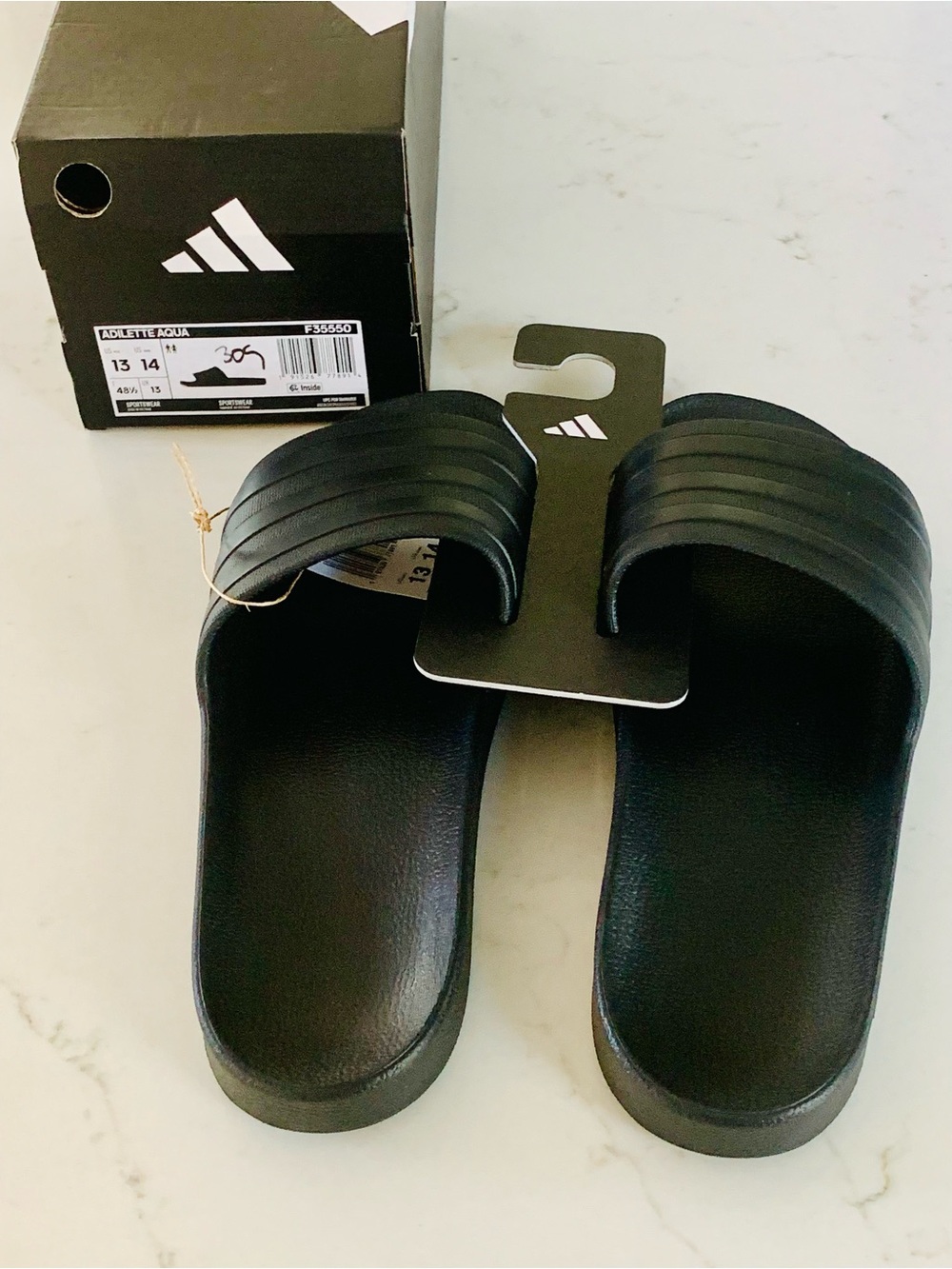 NWT adidas Adilette Aqua Slides Black F35550 Men's Size 13 Slip On Sandals Box